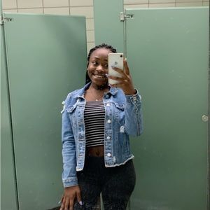 Blue jean jacket, cropped, and ripped!